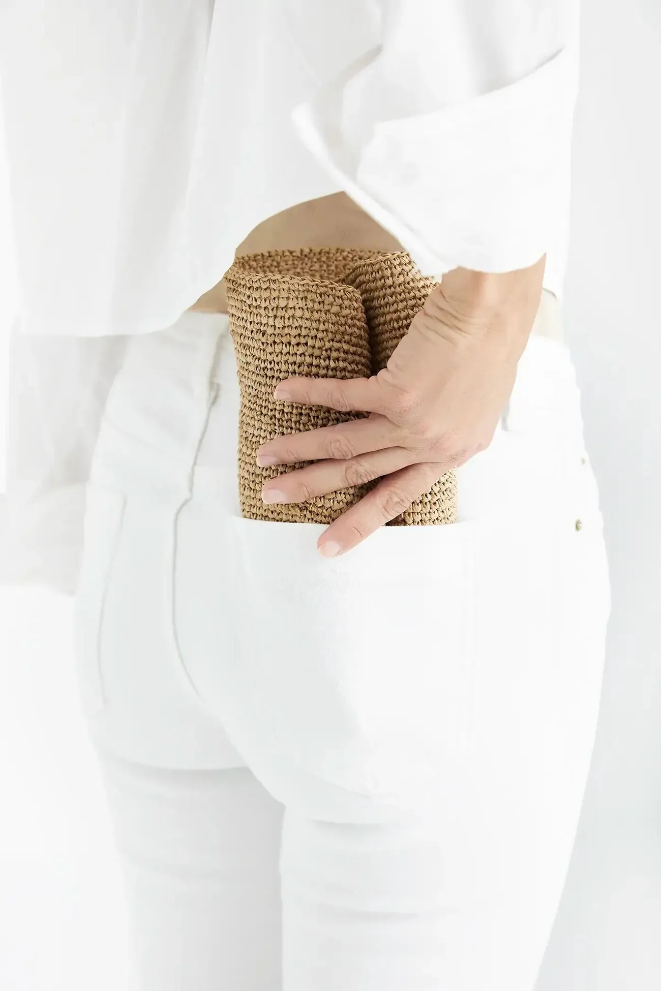 andao foldable raphia bucket hat in tea
