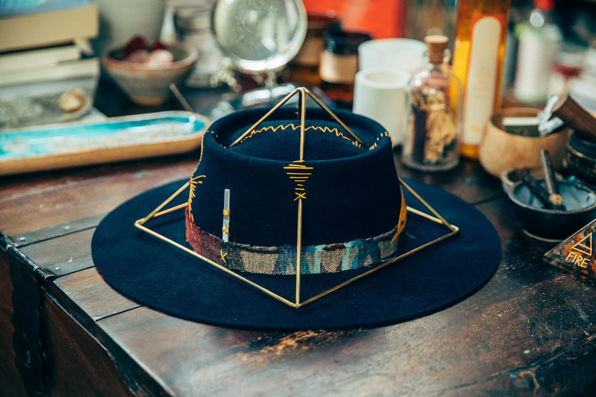 Blue Pyramid with code stitches