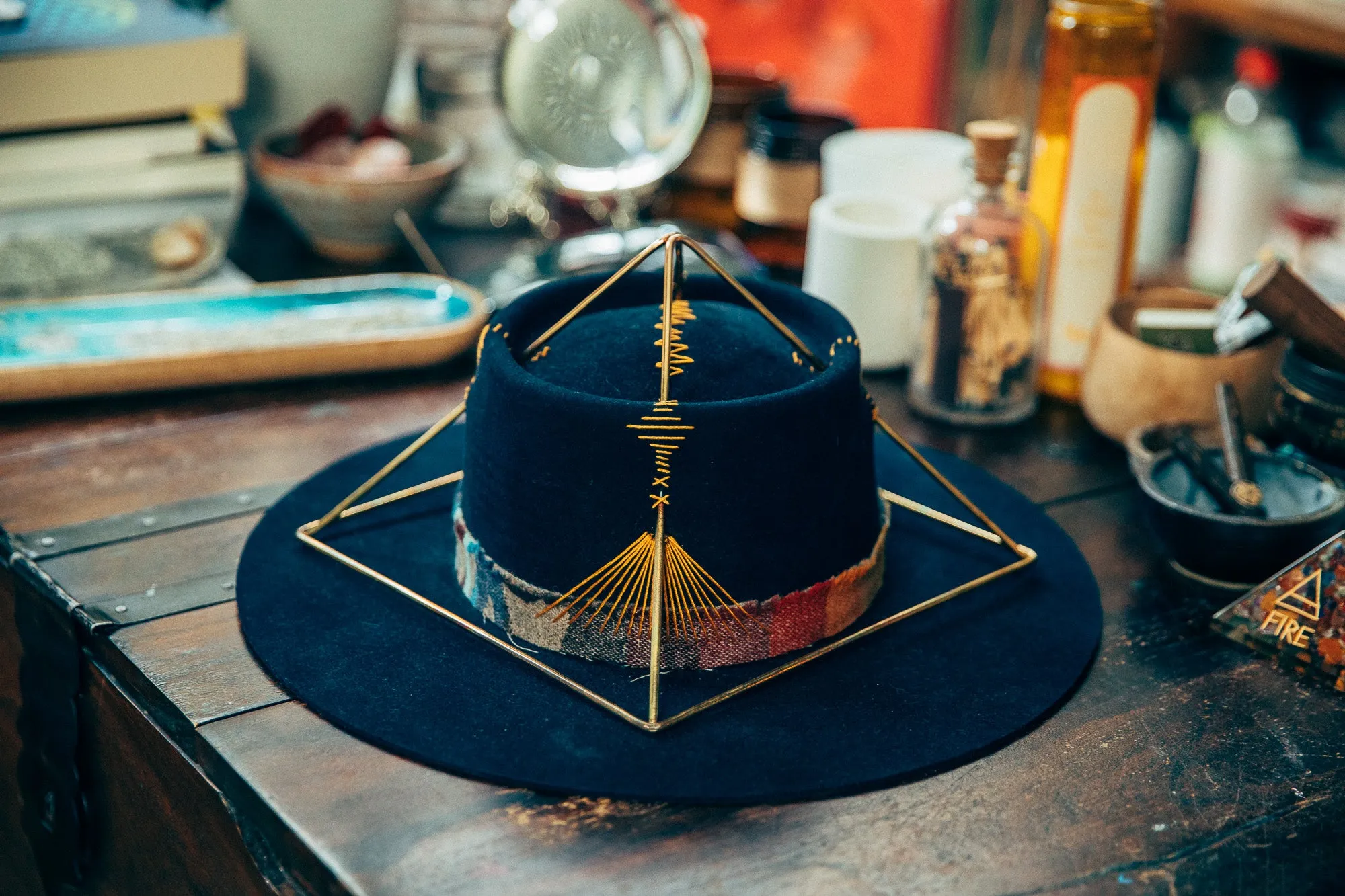 Blue Pyramid with code stitches