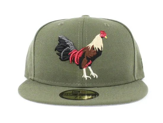 Chicken and Broccoli ROOSTER New Era 59Fifty Fitted Hat (Olive Gray Under Brim)