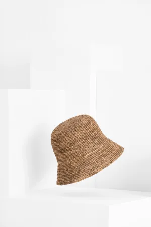 foldable raphia bucket hat in dark tea
