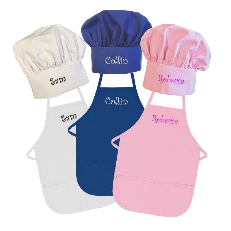 Personalized Embroidered Kids Apron and Chef Hat Set