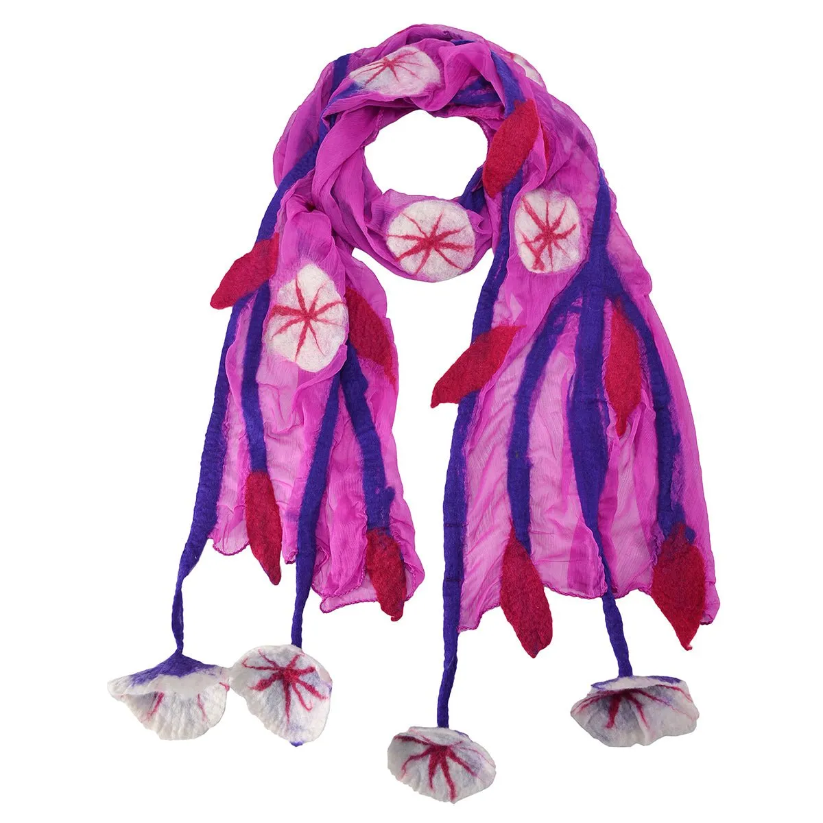 Pink Flower Hanging Felted Chiffon Scarves