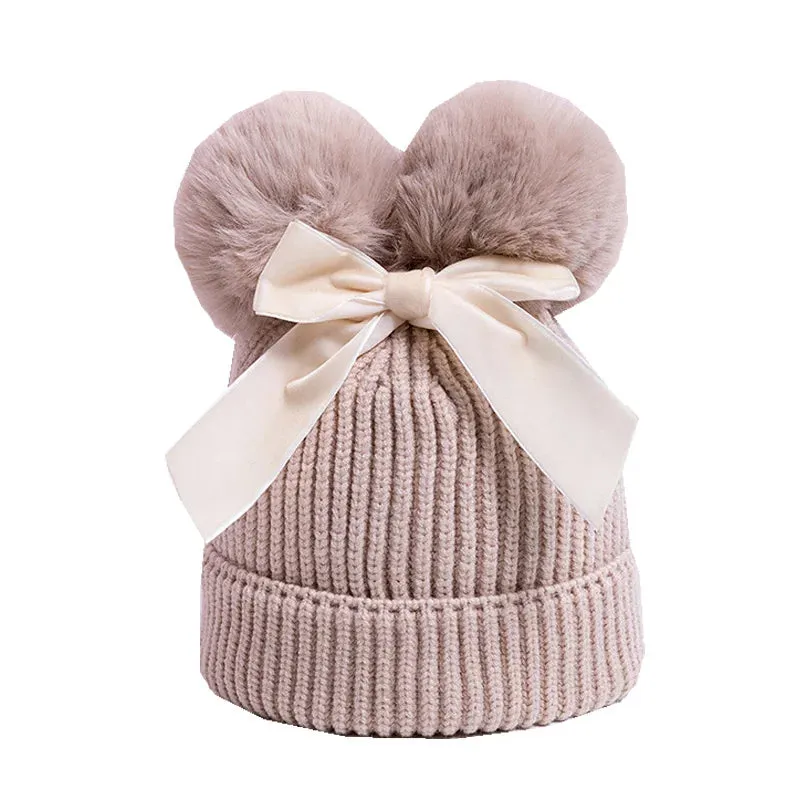 Pompom Bow Kids Beanie