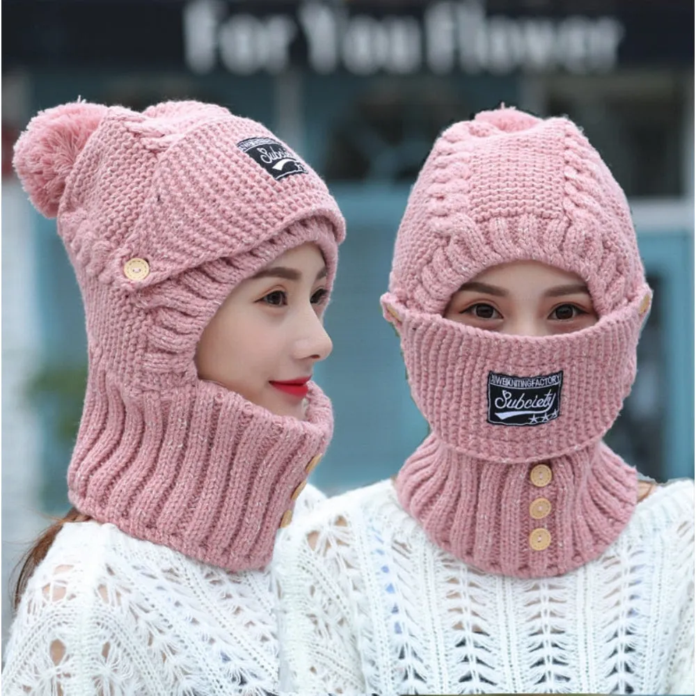 Winter Knit Cap & Adjustable Warmer Set